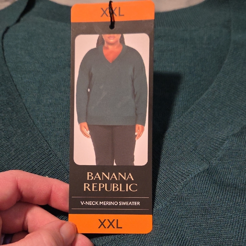 Banana Republic Teal V-Neck Sweater XXL - Picture 2 of 5